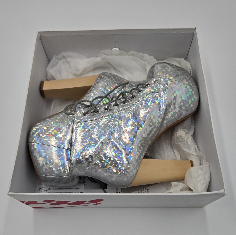 Jeffrey Campbell Silver Holographic Platform Heels - Picture 4 of 16